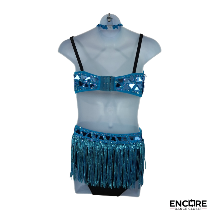 Turquoise and Black Rhinestone Two-Piece Dance Costume  leotard
