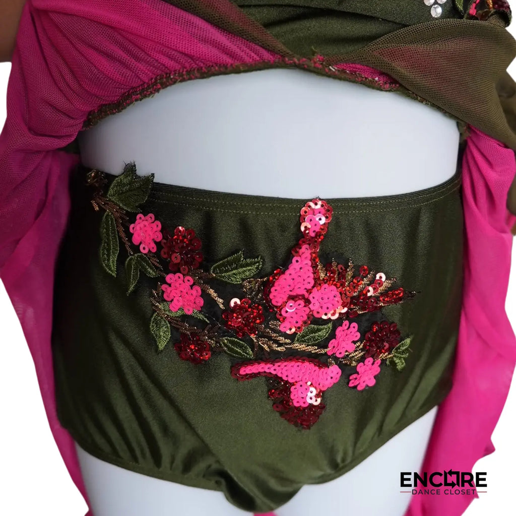 Olive Green and Pink Floral Lyrical  two piece