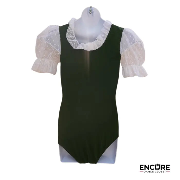 Cotton Leotard with Gold Lace-Up and Mesh Sleeves  leotard