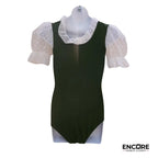 Cotton Leotard with Gold Lace-Up and Mesh Sleeves  leotard