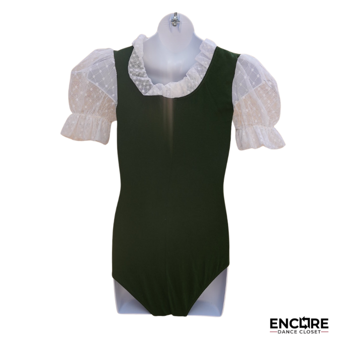 Cotton Leotard with Gold Lace-Up and Mesh Sleeves