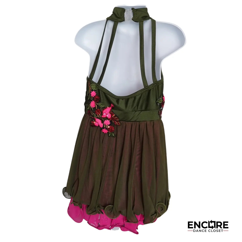 Olive Green and Pink Floral Lyrical  two piece