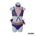 Purple and Pink Rhinestone Jazz Costume with Fringe  two piece