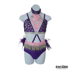 Purple and Pink Rhinestone Jazz Costume with Fringe  two piece