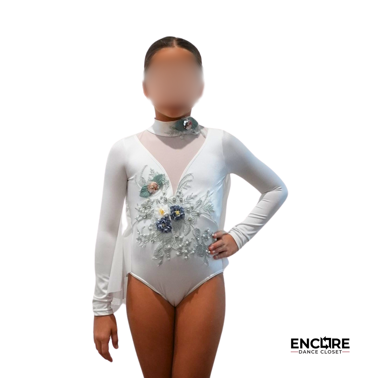 White Leotard with Sage Appliqué