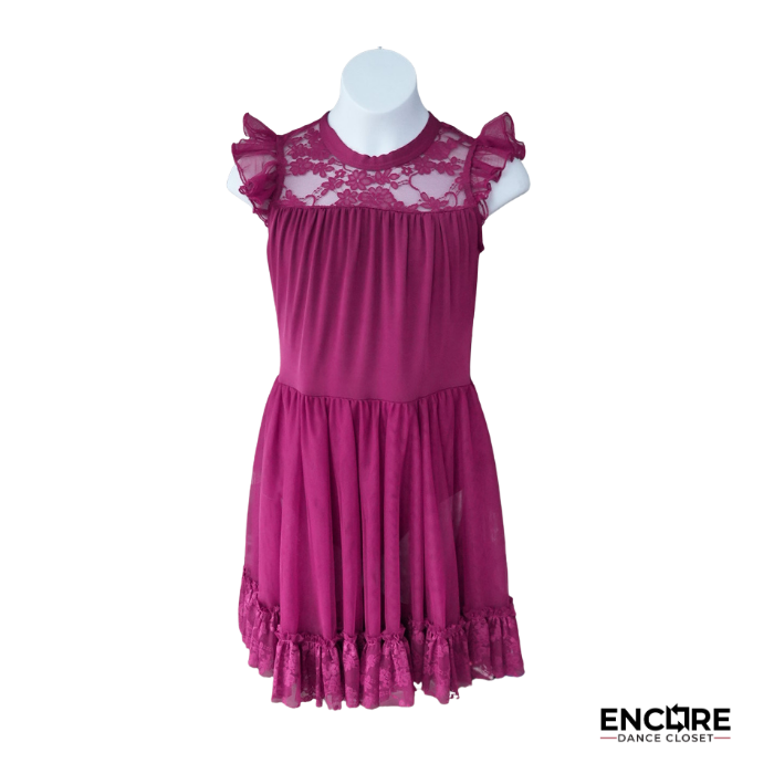 Raspberry Lace Lyrical Dress with Ruffle Sleeves  dress