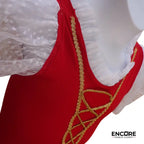 Cotton Leotard with Gold Lace-Up and Mesh Sleeves  leotard