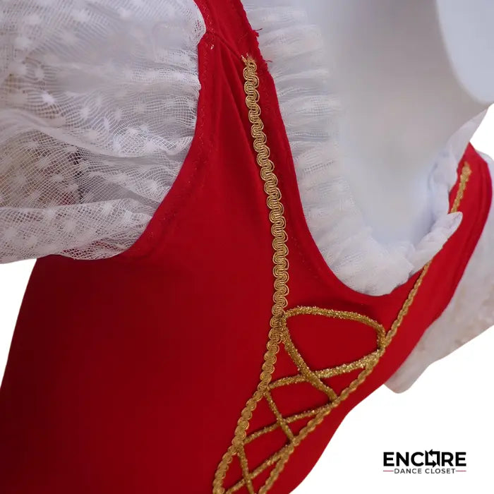 Cotton Leotard with Gold Lace-Up and Mesh Sleeves  leotard