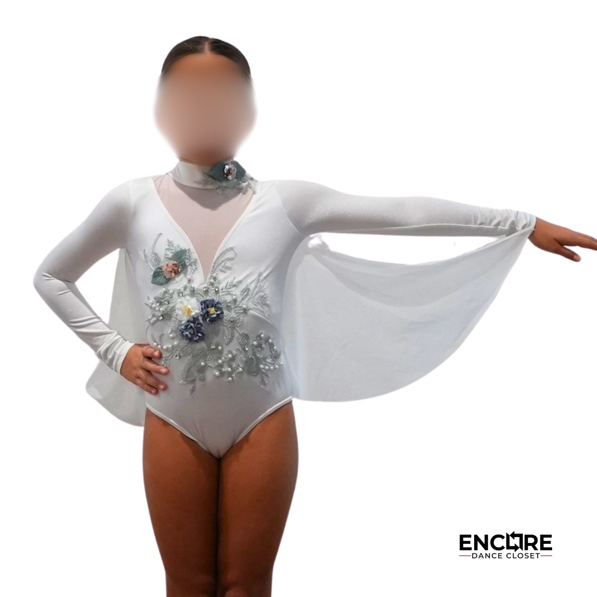 White Leotard with Sage Appliqué