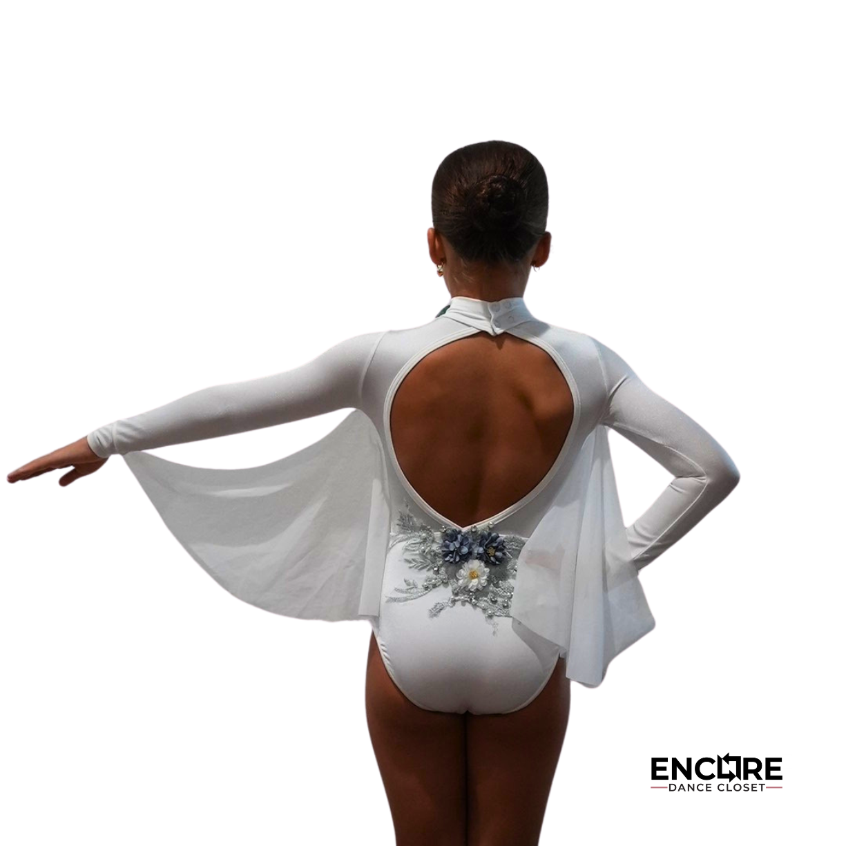 White Leotard with Sage Appliqué