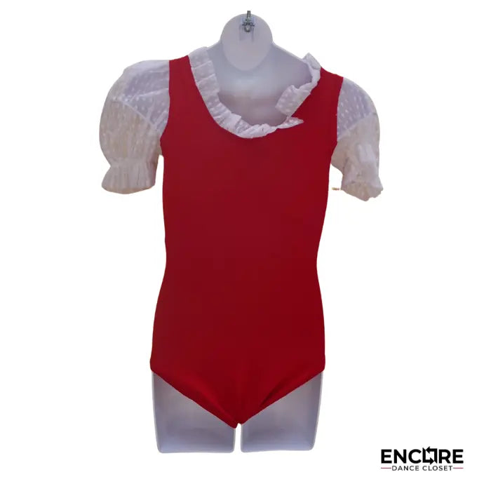Cotton Leotard with Gold Lace-Up and Mesh Sleeves  leotard