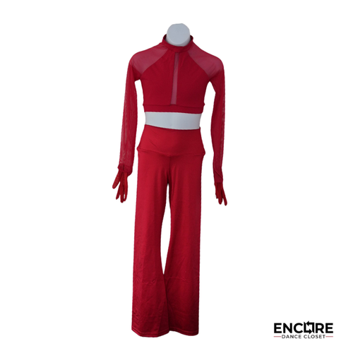 Red Mesh Contemporary Two-Piece Costume  two piece
