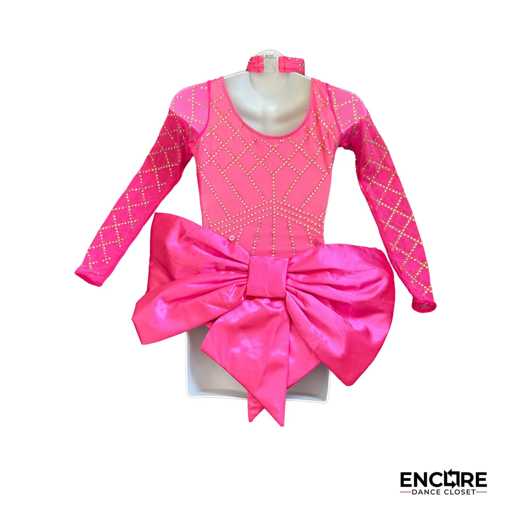 Hot Pink Mesh Leotard with Removable Satin Bow  leotard