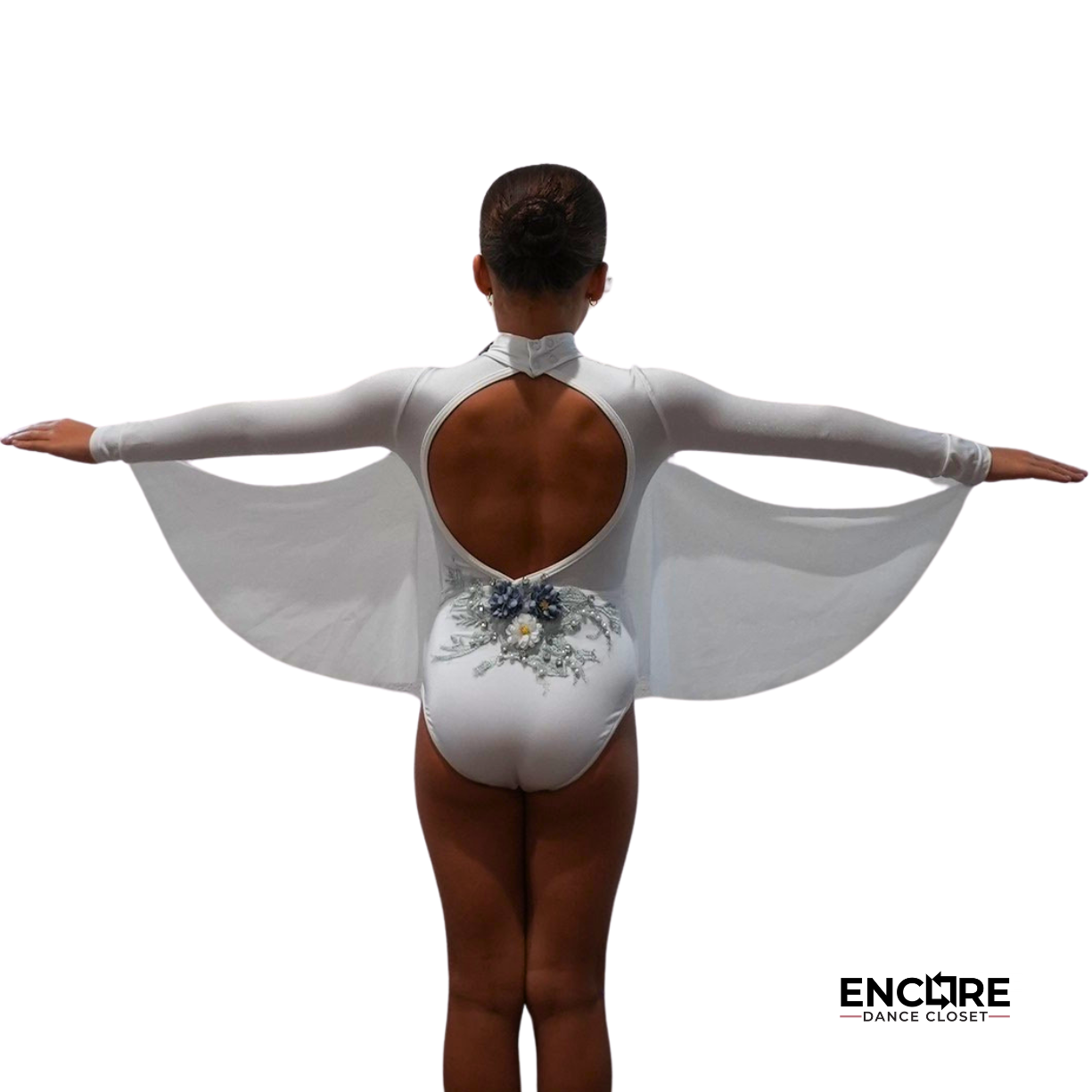 White Leotard with Sage Appliqué