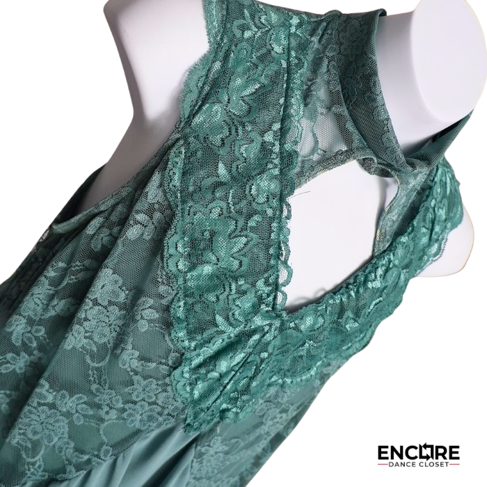 Sage Green Lace Lyrical Dress with Open Back Detail  dress
