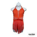 Lustre Fringe Coral Halter Dress  leotard