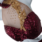 Wine Sequin & Gold Appliqué Halter with Ombré Skirt  two piece