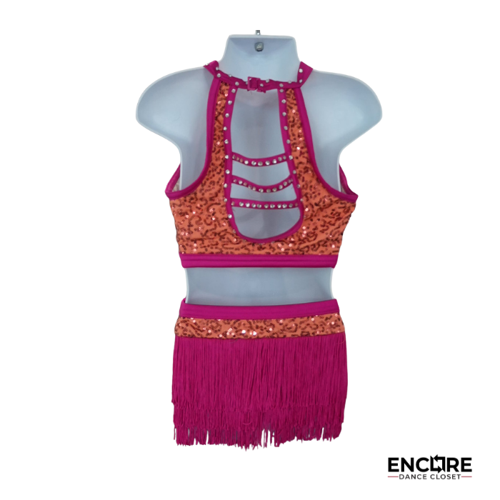 Coral and Pink Fringe Jazz Costume with Sequin Panels  dress