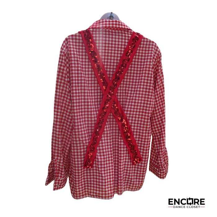 Red and White Gingham Shirt with Sequin Suspenders