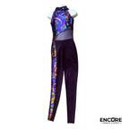 Bold Purple and Snake Print Mock Neck Unitard  unitard