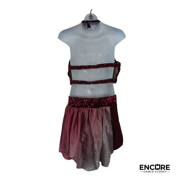Wine Sequin & Gold Appliqué Halter with Ombré Skirt  two piece