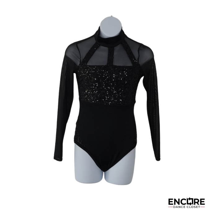 Black Sequin Long-Sleeve Leotard  leotard