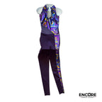 Bold Purple and Snake Print Mock Neck Unitard  unitard