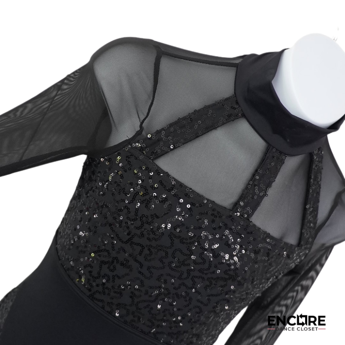 Black Sequin Long-Sleeve Leotard  leotard