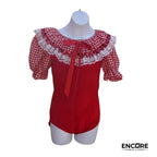 Red Cotton Leotard with Gingham Skirt and Lace Trim  leotard