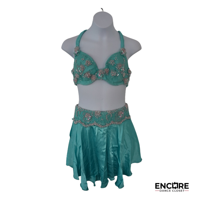 Seafoam Beaded Floral Bra & Skirt Two-Piece  two piece