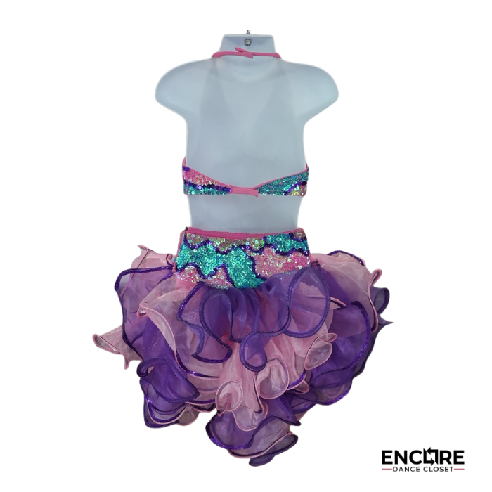 Multicolor Sequin Dance Costume with Purple Tulle Skirt  two piece