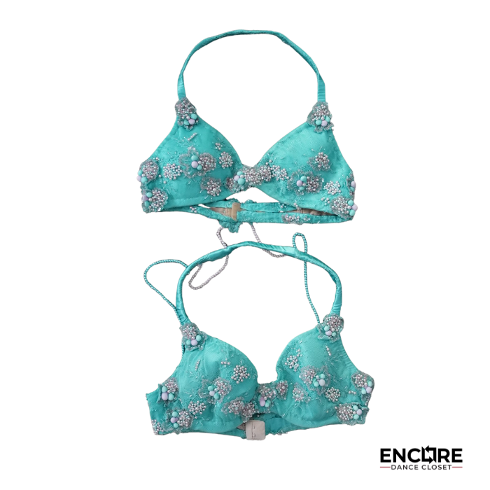 Seafoam Beaded Floral Bra & Skirt Two-Piece  two piece