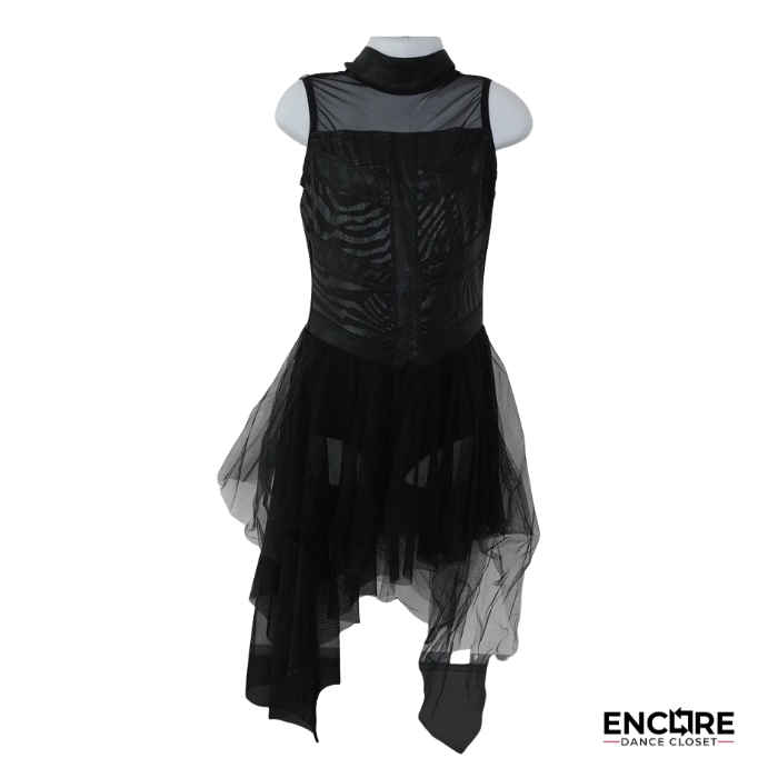 Black Mesh Asymmetrical Contemporary Dress  leotard