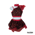 Red and Black Sequin Jazz Costume with Ruffle Shoulder  two piece
