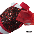 Red and Black Sequin Jazz Costume with Ruffle Shoulder  two piece