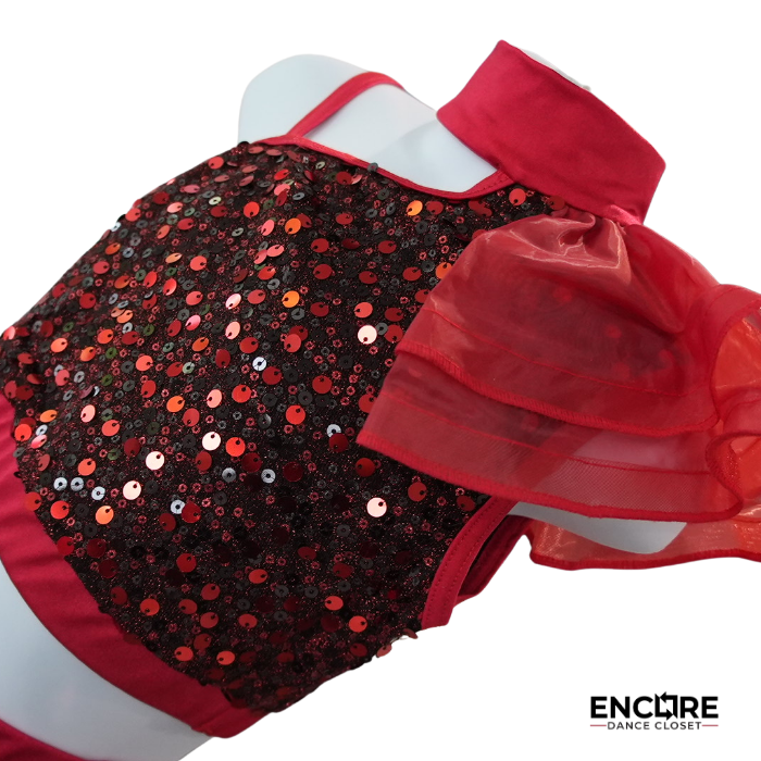 Red and Black Sequin Jazz Costume with Ruffle Shoulder  two piece