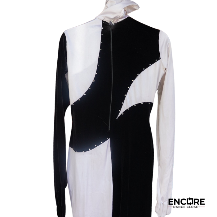 Black Velvet and White Lycra Swirl Unitard with Hood