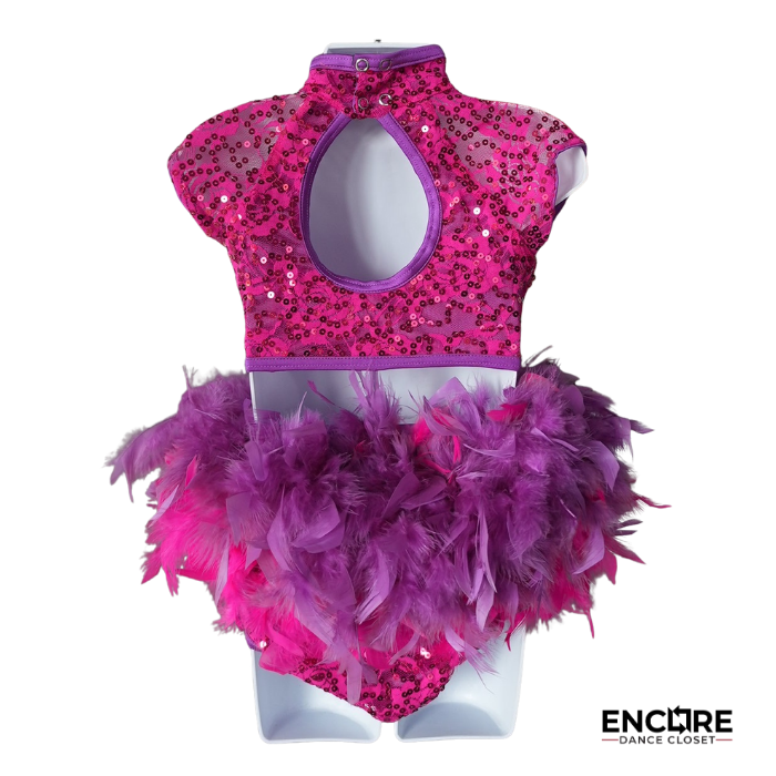 Hot Pink Sequin Feather Jazz Costume  leotard