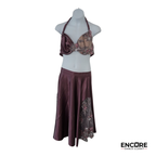 Dusty Mauve Satin Lyrical Costume with 3D Floral Bodice  two piece