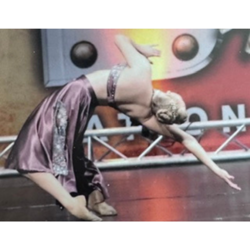 Dusty Mauve Satin Lyrical Costume with 3D Floral Bodice  two piece