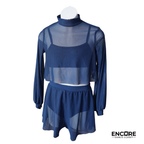 Navy Sheer Long-Sleeve Contemporary Two-Piece  two piece