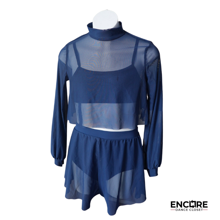 Navy Sheer Long-Sleeve Contemporary Two-Piece  two piece