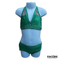 Emerald Green Rhinestone Fringe Costume  two piece