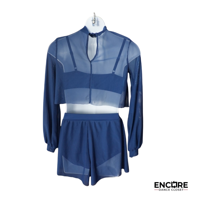 Navy Sheer Long-Sleeve Contemporary Two-Piece  two piece