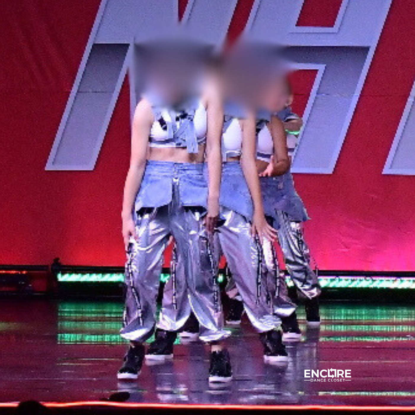 Silver Hip Hop Pants with Denim Accessories