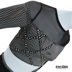 Black Contemporary Dance Set with Mesh Crop Top and Leggings  two piece