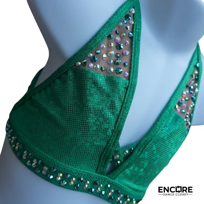 Emerald Green Rhinestone Fringe Costume  two piece