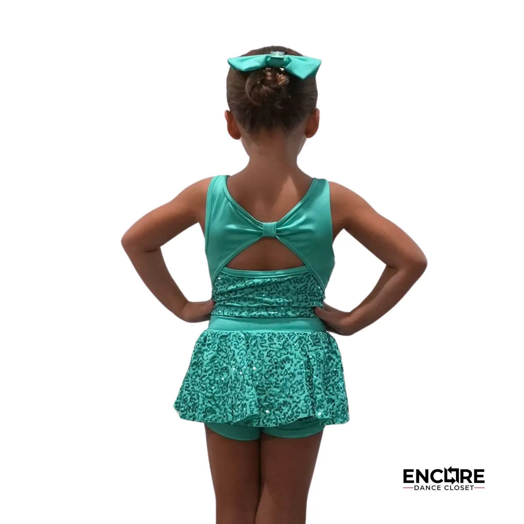 Turquoise Sequined Biketard with Bow  biketard