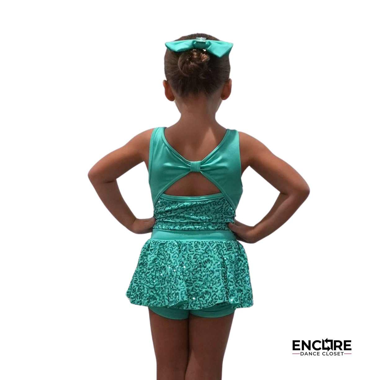 Turquoise Sequined Biketard with Bow