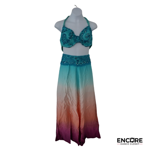 Teal Ombré Beaded Two-Piece with Sunset Skirt  two piece